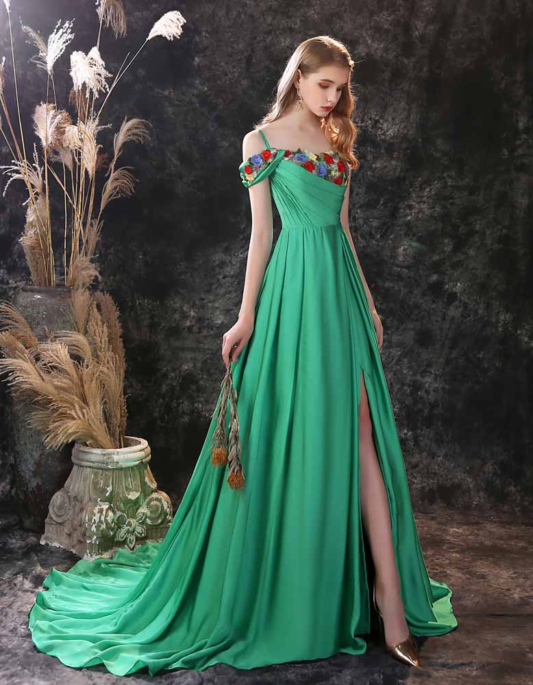 Green maxi prom dress best sale