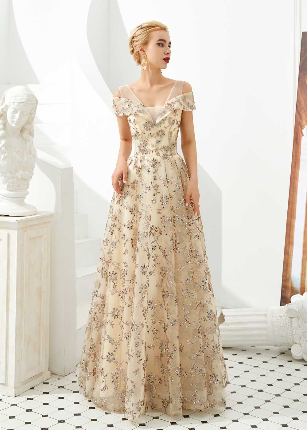 Elegant Gold Lace Prom Dresses 2022 Sheer Long Sleeves Aso Ebi Style  Evening Party Dresses Customized Vestidos De Noche Plus Siz - Prom Dresses  - AliExpress