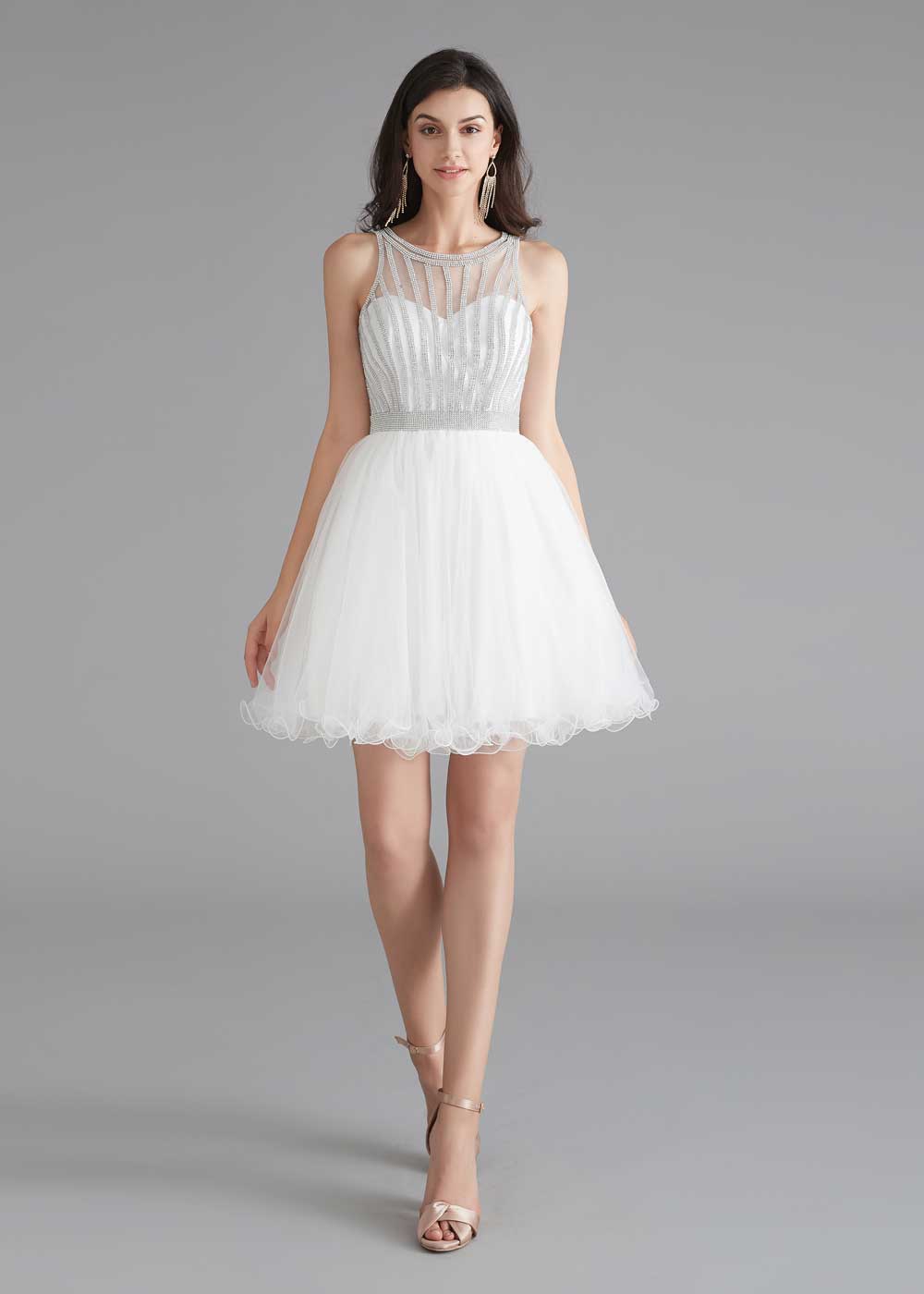 White tulle short prom dress, white tulle homecoming dress