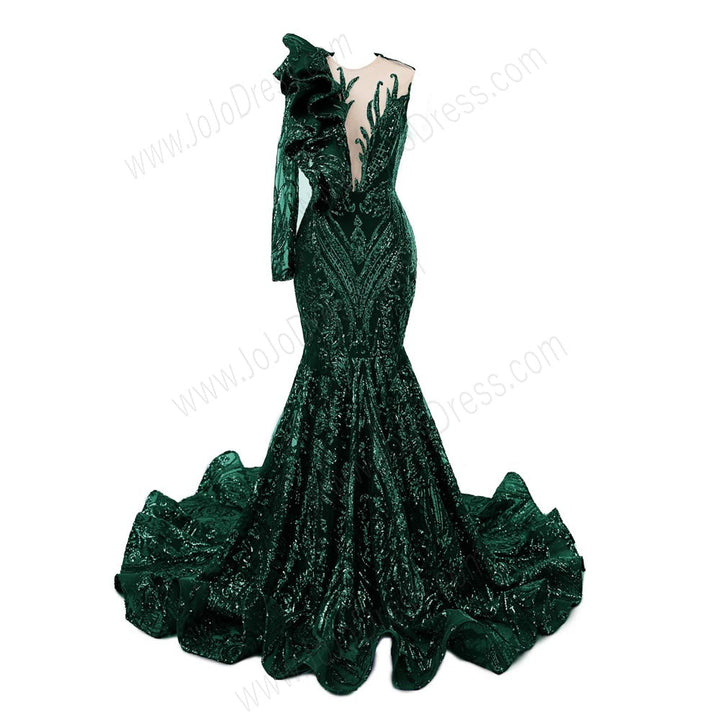 Sexy Forest Green Sequins Fit and Flare Formal Prom Evening Dress EN5806