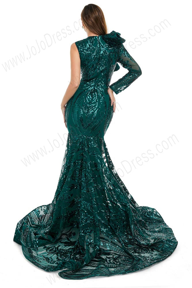 Sexy Forest Green Sequins Fit and Flare Formal Prom Evening Dress EN5806