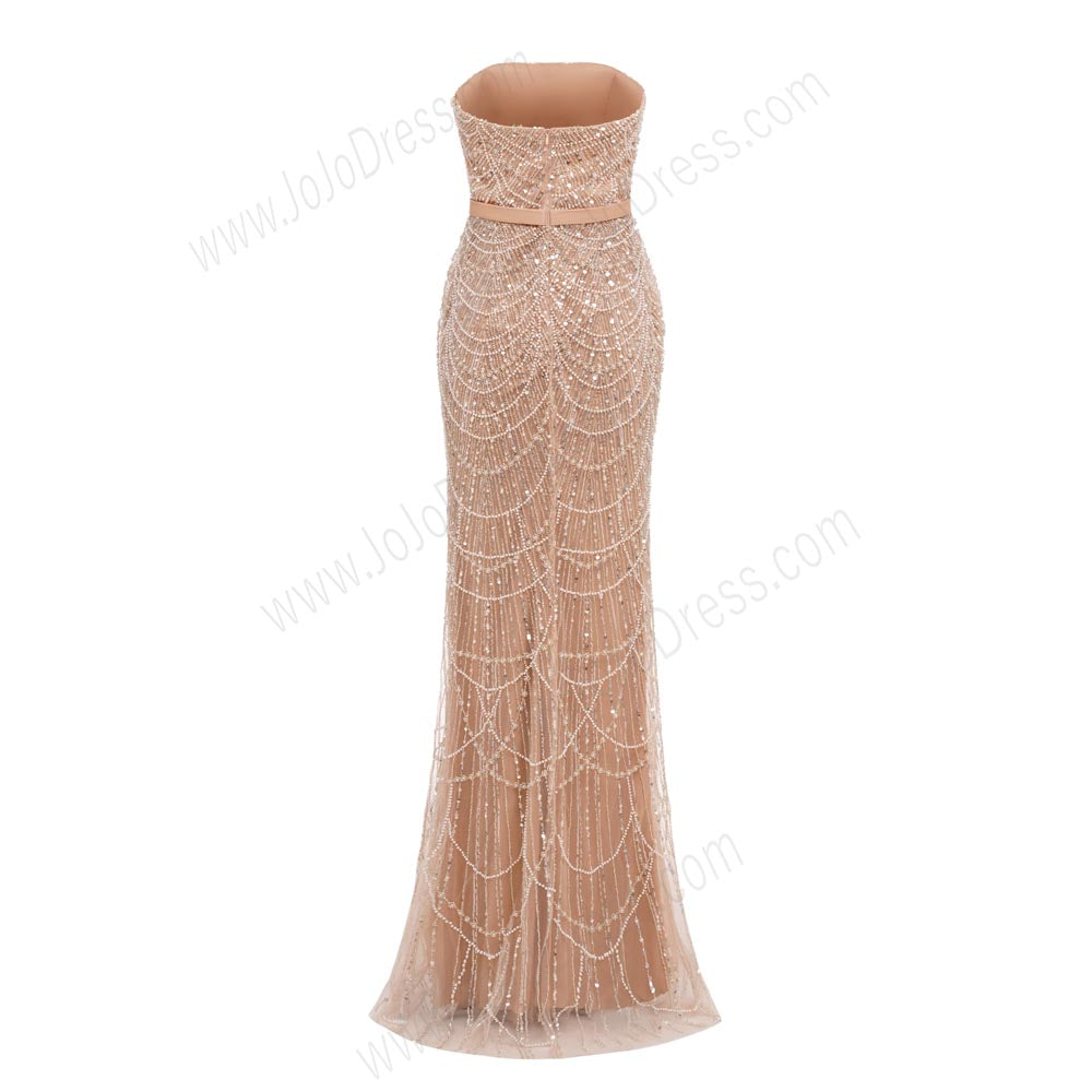 20W Beaded Tan shops Beige Brown Formal Ball Gown 2nd Wedding Guest Elegant Maxi Dress