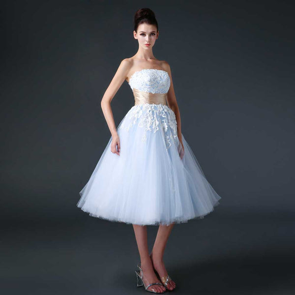 Blue Retro 50s Tea Length Prom Dress Formal Dress CC3005