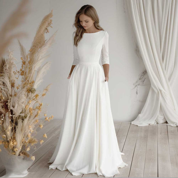 Simple Minimalist Crepe Chiffon Wedding Dress ET3001