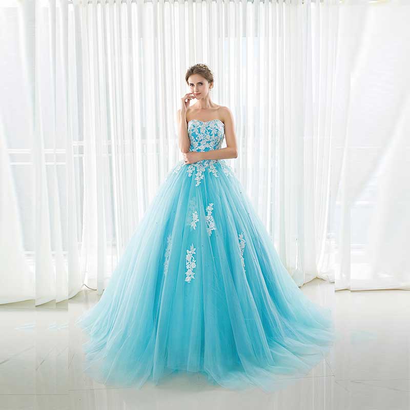 Cinderella Blue Lace Ball Gown Formal Evening Sweet Sixteen Dress EN901