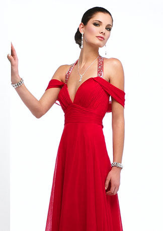 short red chiffon one shoulder dress