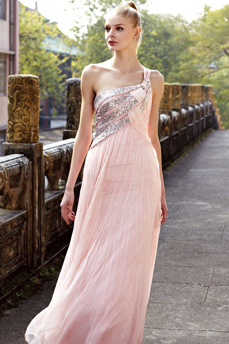 Blush Pink Grecian One Shoulder Prom Dress SA80168 X-Large – JoJo Shop