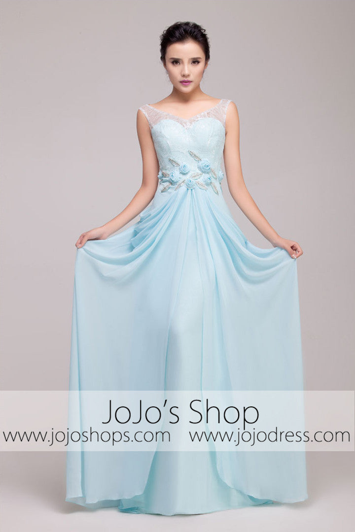 Grecian Powder Blue V Neck Formal Prom Dress | G2009