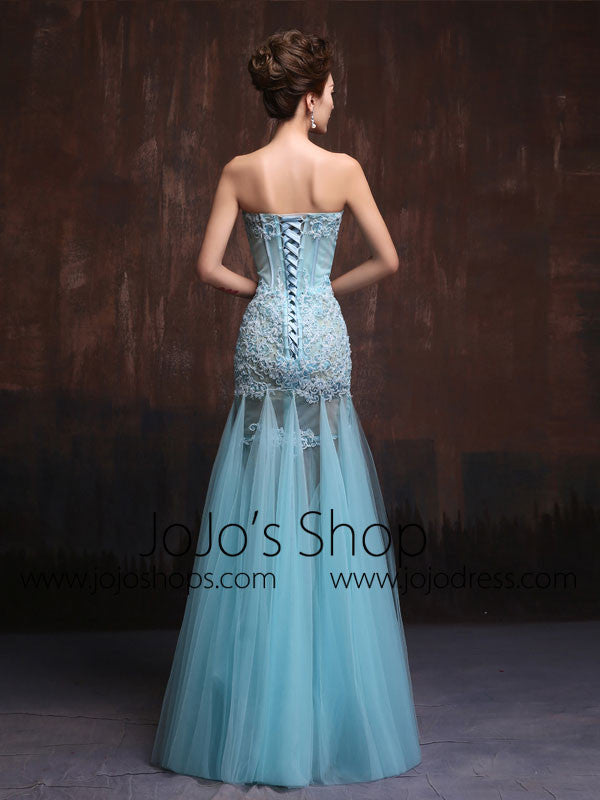 Aqua Strapless Prom Dresses