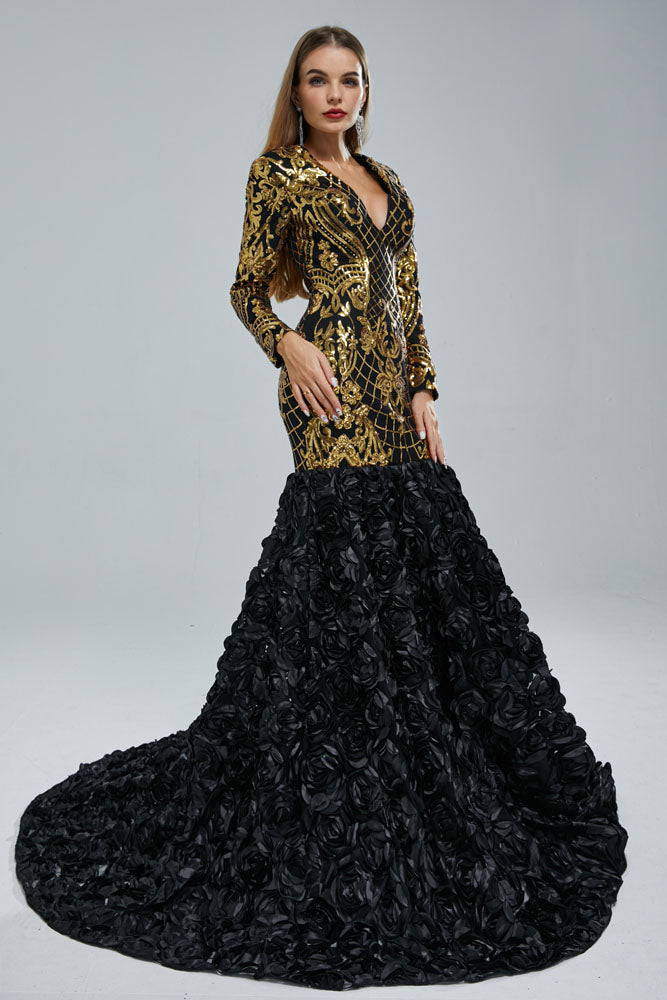 Maxi black evening fashion dress