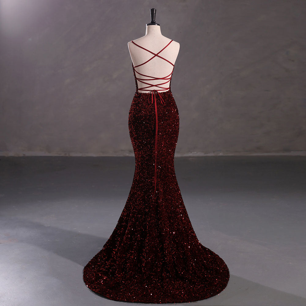 Slim Burgundy Shimmery Open Back Formal Prom Evening Dress EN5408 ...