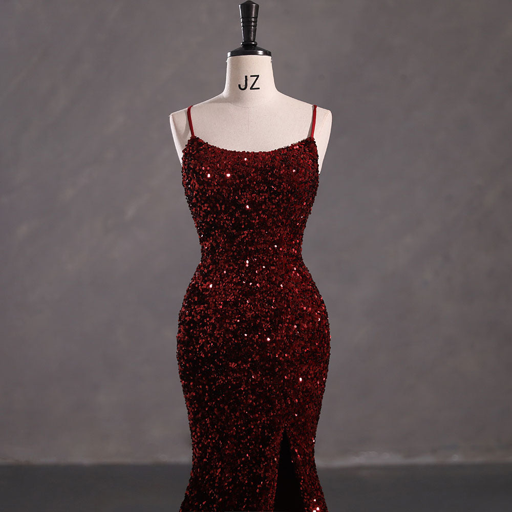 Slim Burgundy Shimmery Open Back Formal Prom Evening Dress EN5408 ...