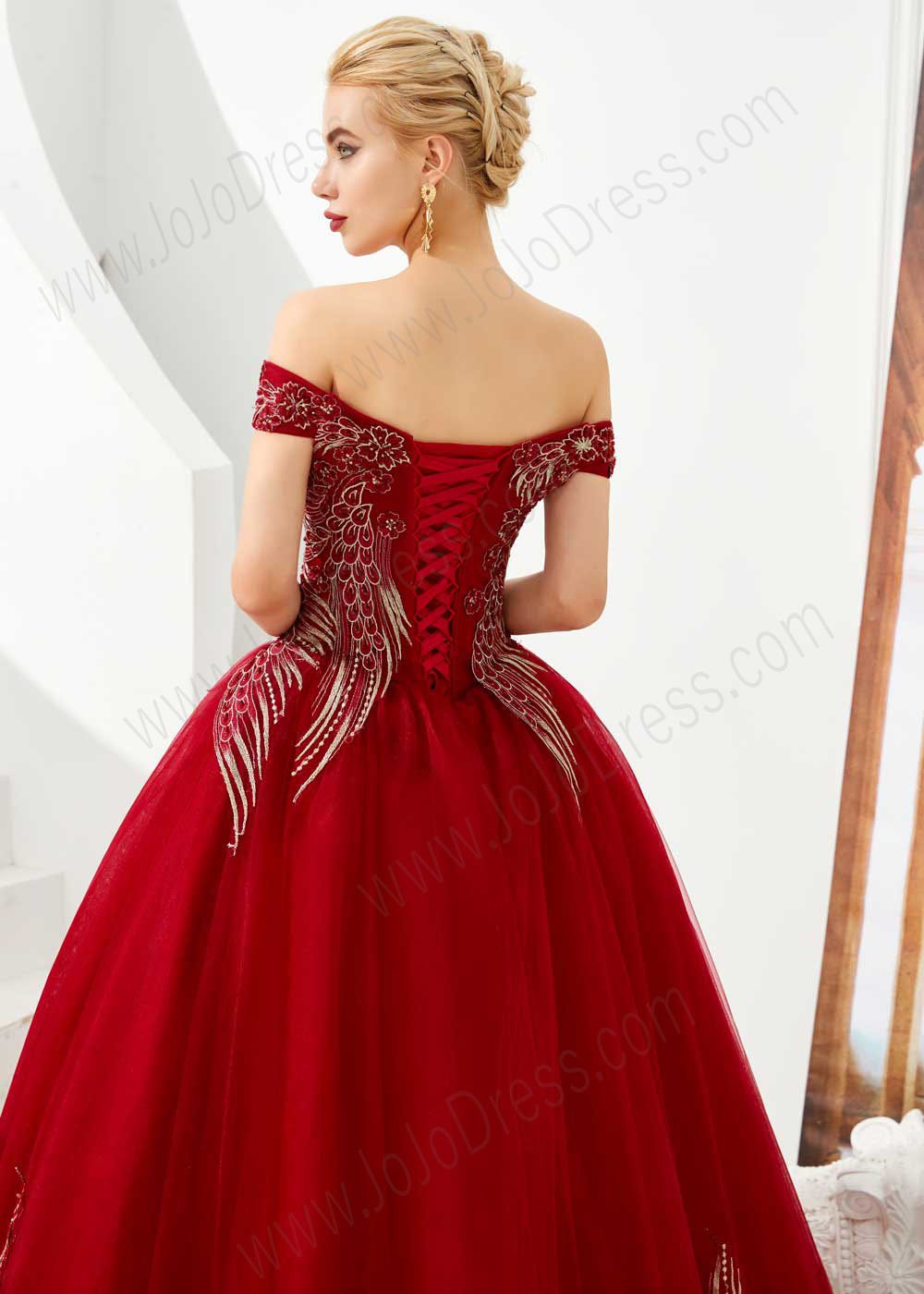 Dark Red Ball Gown Prom Dresses