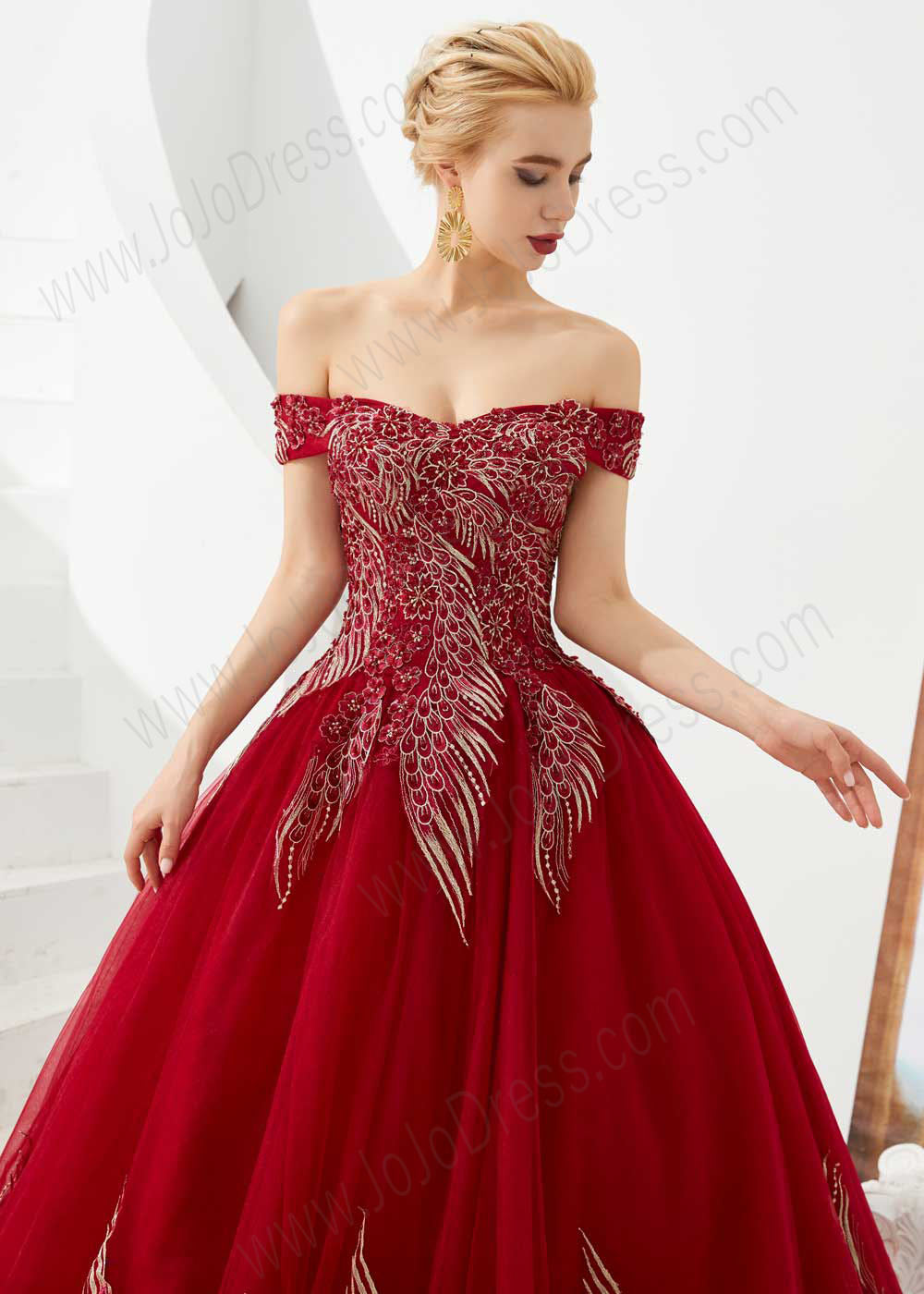 Dark Red Ball Gown Prom Dresses