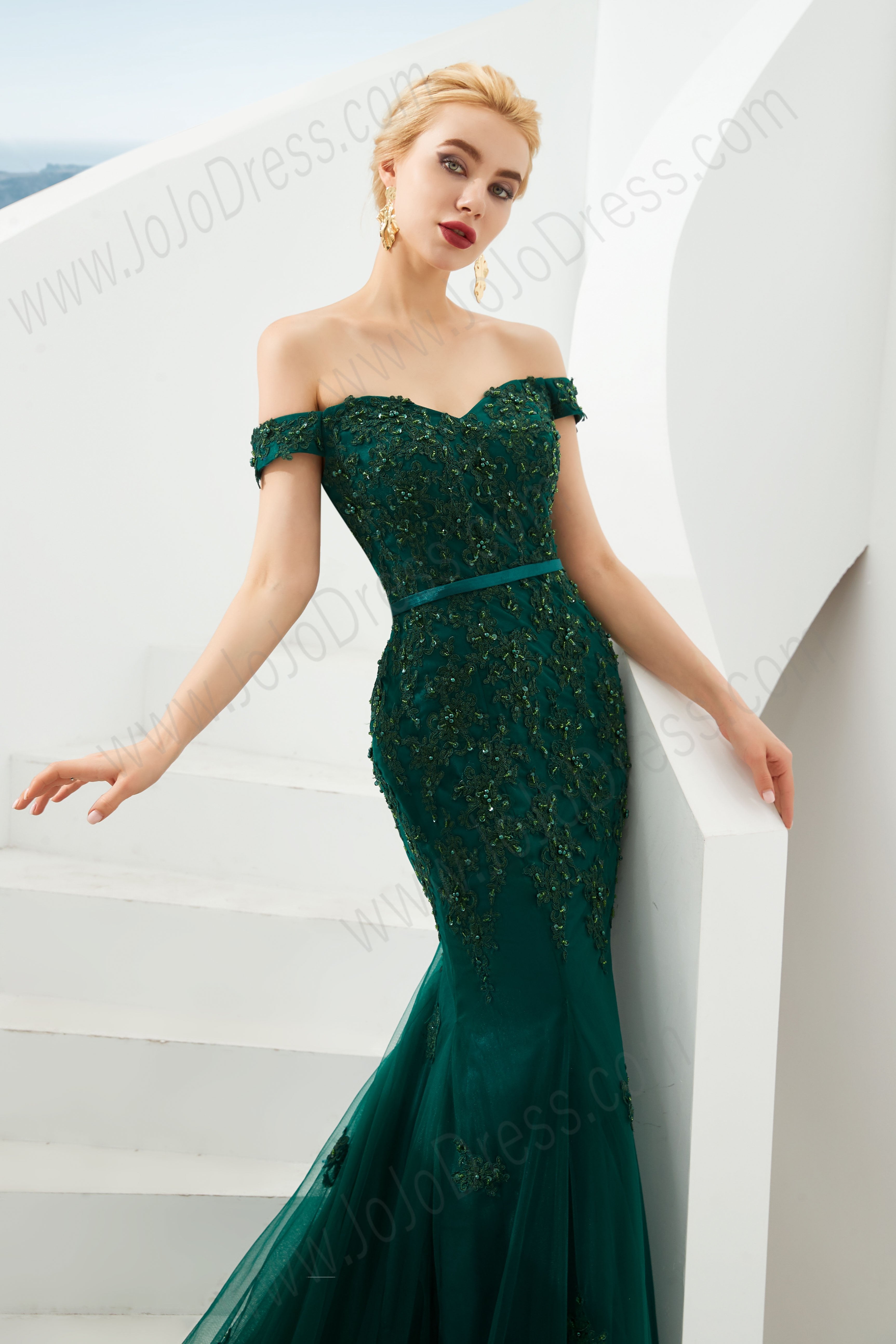 Emerald Green Mermaid Lace Prom Formal Dress EN3301 – JoJo Shop