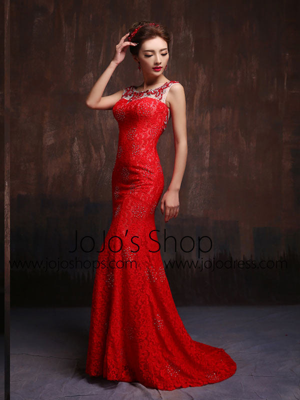 Red fitted gown sale