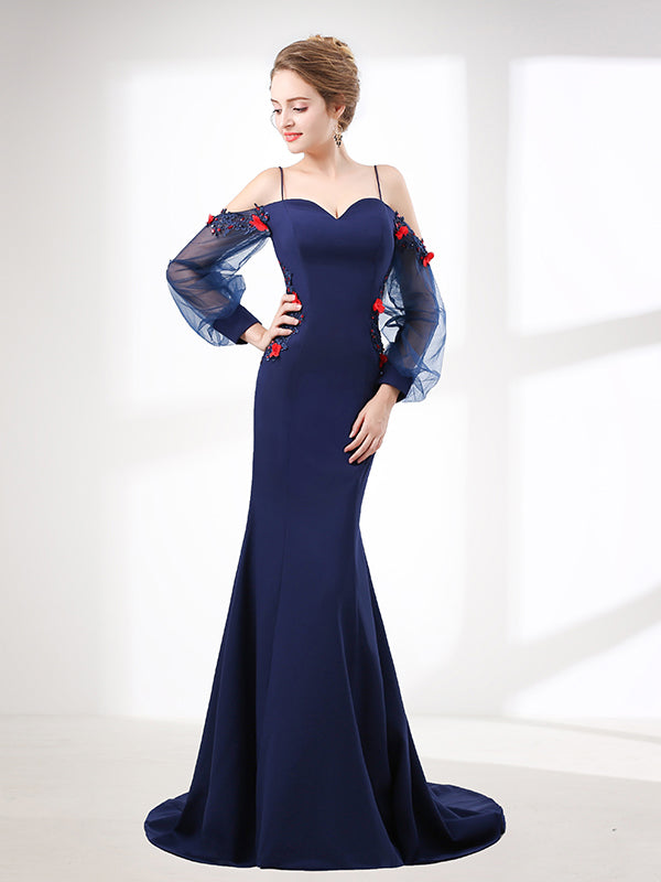 Navy Blue Off Shoulder Mermaid Formal Prom Evening Dress – JoJo Shop