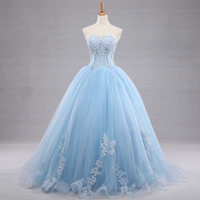 Blue Strapless Ball Gown Formal Evening Dress RS210108 – JoJo Shop