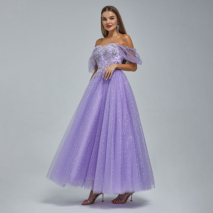 Purple Long Formal Prom Dress with Sparkly Skirt EN5303