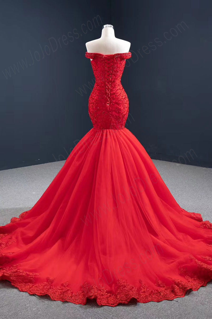 red mermaid dress prom