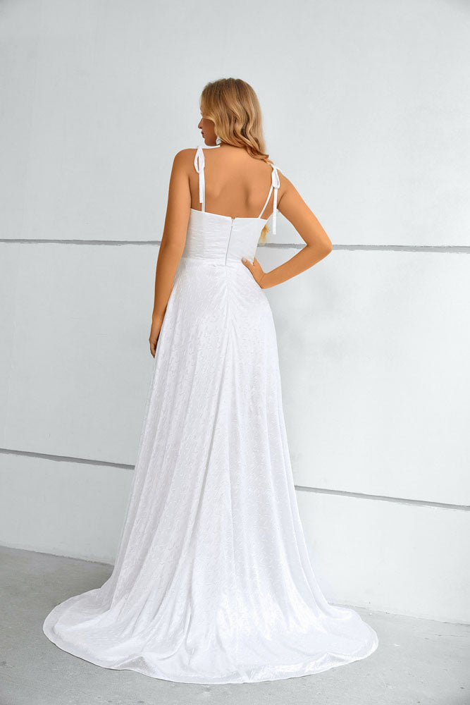 White Grecian Maxi Long Formal Prom Evening Dress with Slit EN5602