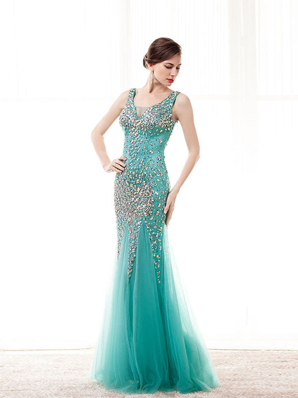 Green Formal Prom Dress with Rhinestones – JoJo Shop